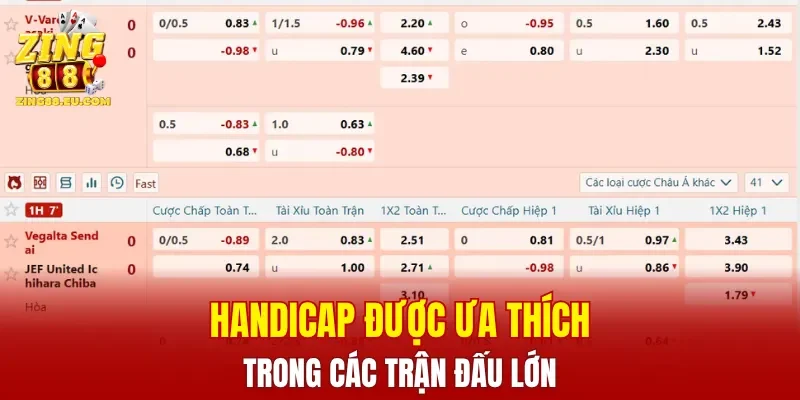 Handicap được ưa thích trong các trận đấu lớn